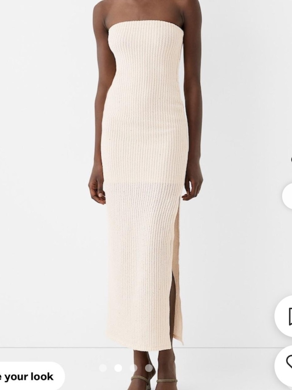 Bershka Cream Strapless Ribbed Maxi Dress with Side Slit